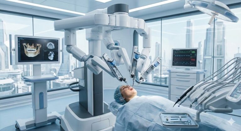 仙台市宮城野区のしらとり歯科医院が解説する、全自動歯科医師ロボットによるインプラント手術のイメージ画像。