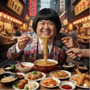 仙台市宮城野区のしらとり歯科医院が解説する、グルメ番組で活躍する芸人のインプラント治療事例イメージ。美味しい食事を楽しむための歯の大切さ。